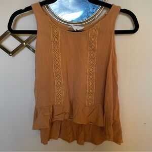 Hippie Rose Brown Ruffled Tank Top with Lace
